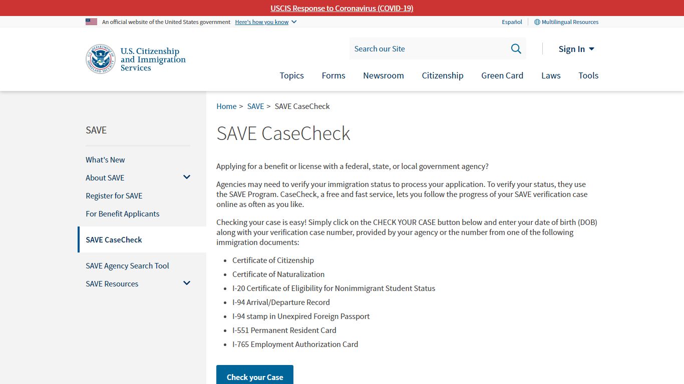 SAVE CaseCheck | USCIS